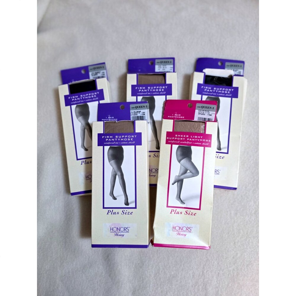 Lot of 5 Honors Hosiery Support pantyhose NIB Sz Queen 2 several colors (bndl12)